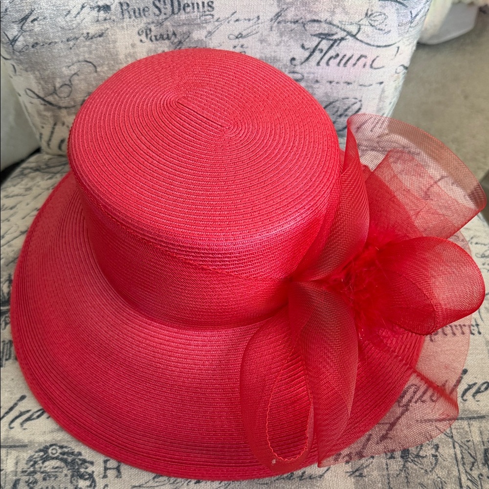 Betmar New York  Red Women's Wide Brim Hat with Bow Vintage Lightweight